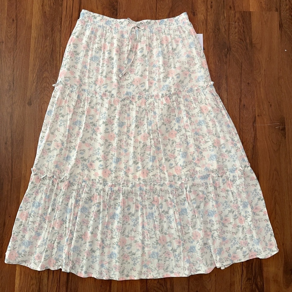 Celebrity Pink Floral Tiered Maxi Skirt - White with Pink & Blue - Picture 8 of 16